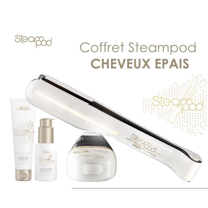 Pack L'Oréal Steampod cheveux épais : Lisseur + crème + sérum cheveux