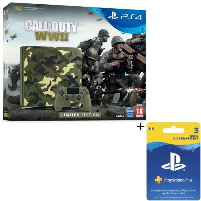 Pack Nouvelle PS4 1To Camo Design + Call of Duty World War II Deluxe Edition + Qui-es-tu ? (Jeu PlayLink à télécharger) + Abo 3 Mois