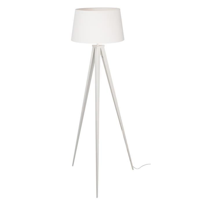 TRIDENT Lampadaire Trépied métal - Abat jour tissu blanc - H 150 cm