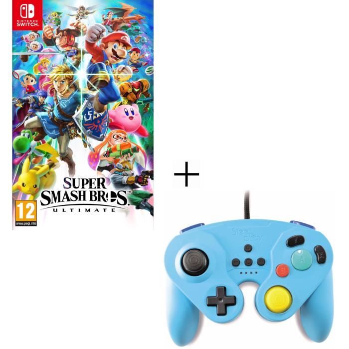 Super Smash Bros Ultimate Nintendo + Manette filaire bleue pour Switch