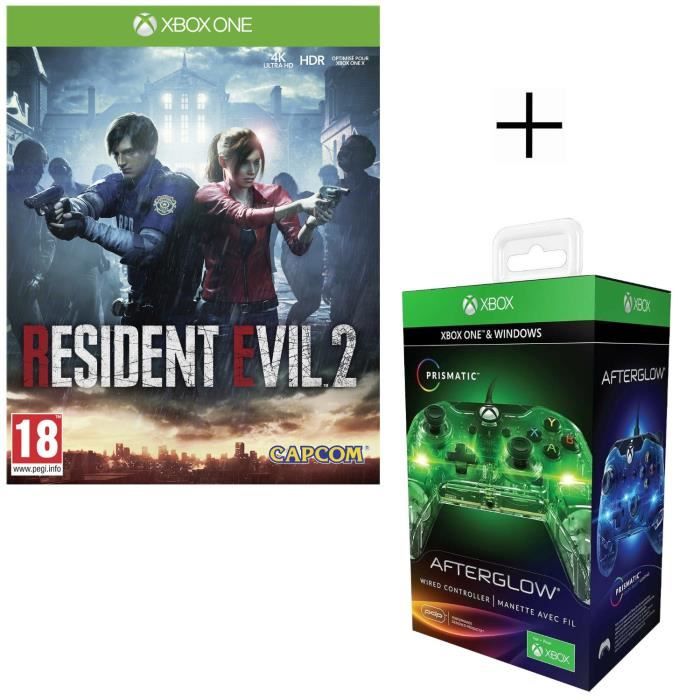 Resident Evil 2 Jeu Xbox One + Manette filaire PDP Afterglow Prismatic V2
