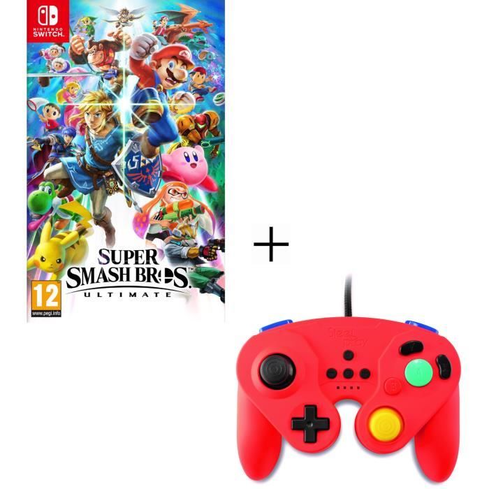 Super Smash Bros Ultimate Nintendo + Manette filaire rouge pour Switch