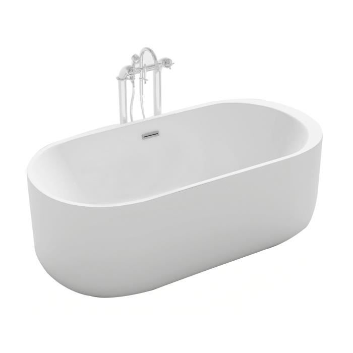 Baignoire ilot ovale design 170x80 cm en acrylique blanc siphon central