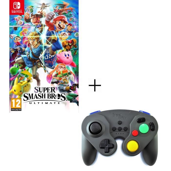 Super Smash Bros Ultimate Nintendo + Manette sans fil grise pour Switch