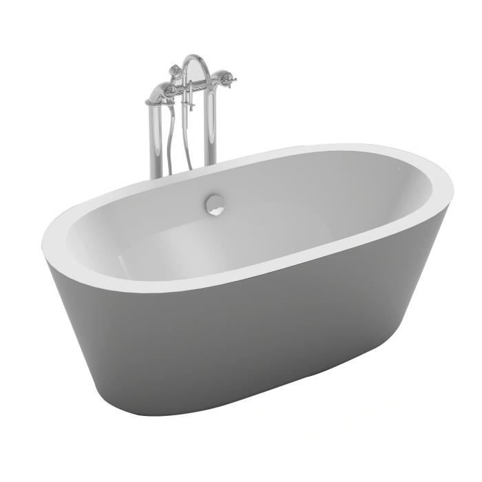 Baignoire ilot ovale design 170x80 cm en acrylique blanc siphon central