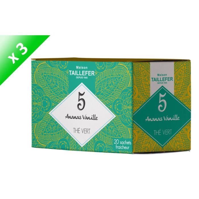 MAISON TAILLEFER Lot de 3 Thés Vert Ananas, Vanille en Boite de 20 Sachets Individuels