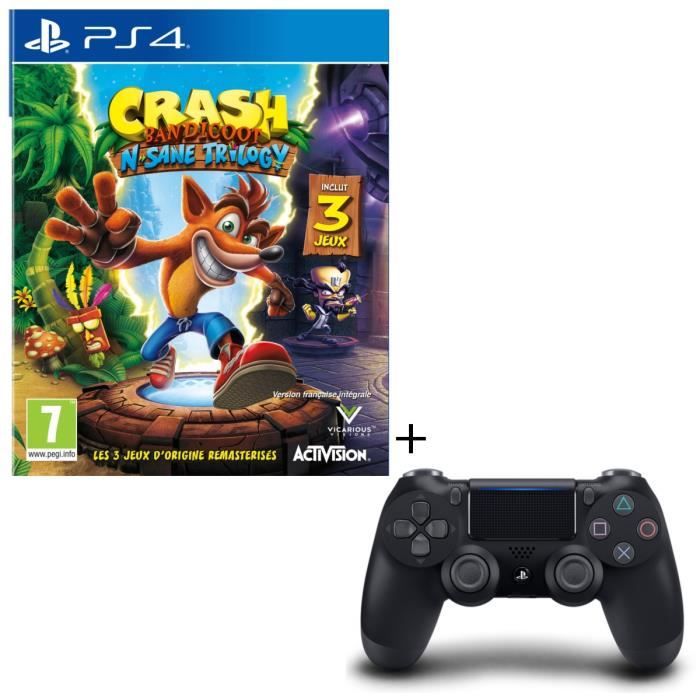 Pack Crash Bandicoot N. Sane Trilogy Jeu PS4 + Manette PS4 DualShock 4 Noire V2