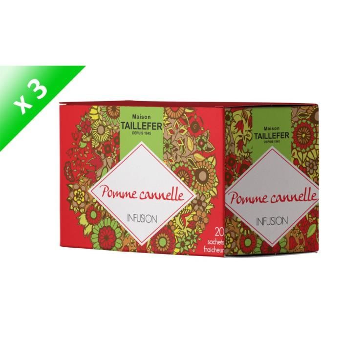 MAISON TAILLEFER Lot de 3 Infusions Pomme Cannelle en Boite de 20 Sachets Individuels