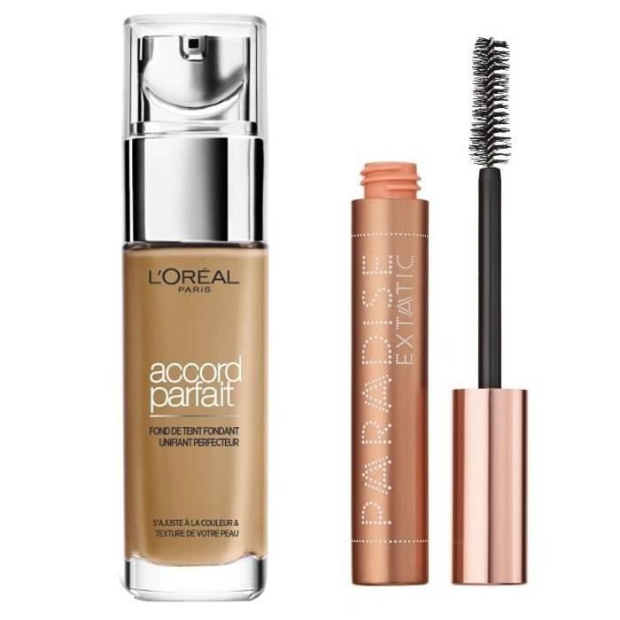 L'OREAL PARIS Mascara Paradise + Fond de teint fluide Accord Parfait 7.D
