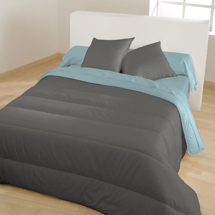 BLEU CALIN Couette chaude bicolore Graphite / Glacier 220x240 cm