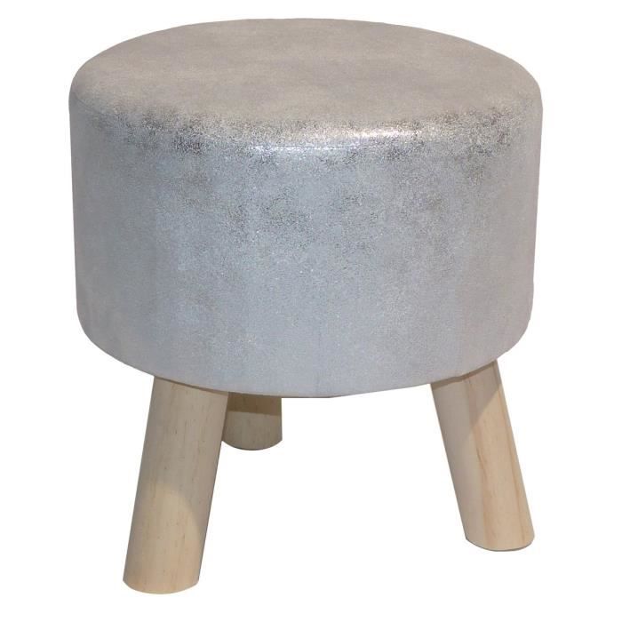 Pouf trépied argenté et pieds en pin Pearly Ø32 H34 cm