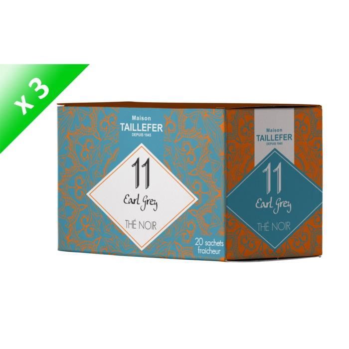 MAISON TAILLEFER Lot de 3 Thés Noir Earl Grey en Boite de 20 Sachets Individuels