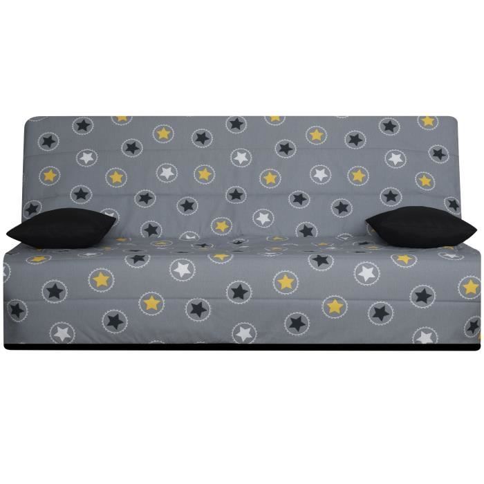 SPLOT Banquette clic-clac 3 places - Tissu Jaune Star - Made in France - L 190 x 95 cm