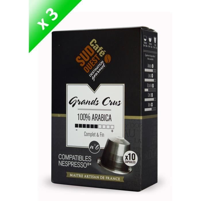 30 capsules Compatibles Nespresso SUD OUEST CAFE Grand Cru n°6 100% Arabica
