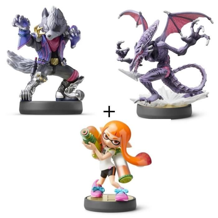 Pack 3 amiibos Super Smash Bros : Fille Inkling + Ridley + Wolf