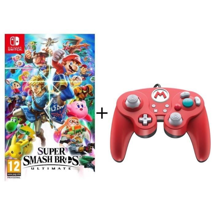 Super Smash Bros Ultimate + Manette filaire PDP Super Smash Bros : Mario pour Switch