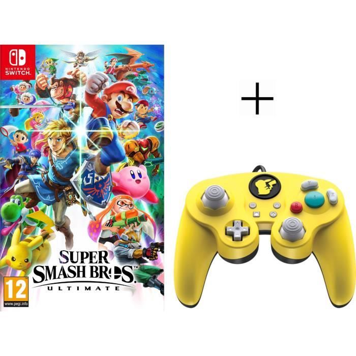 Super Smash Bros Ultimate + Manette filaire PDP Super Smash Bros : Pikachu pour Switch