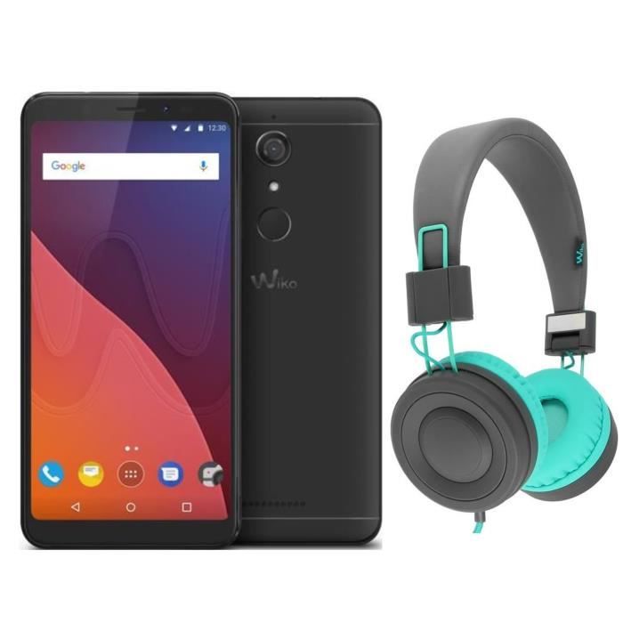 Wiko View 16 Go Black + Casque filaire Wiko Wishake Gris