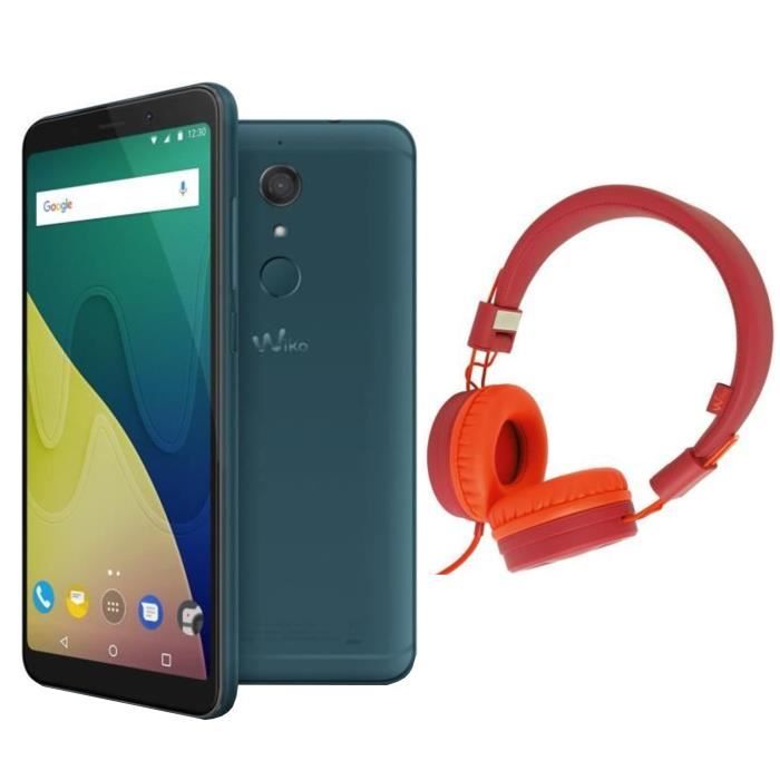 Wiko View XL Deep Bleen + Casque filaire Wiko Wishake Rouge