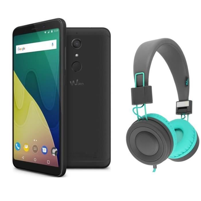 Wiko View XL Black + Casque filaire Wiko Wishake Rouge