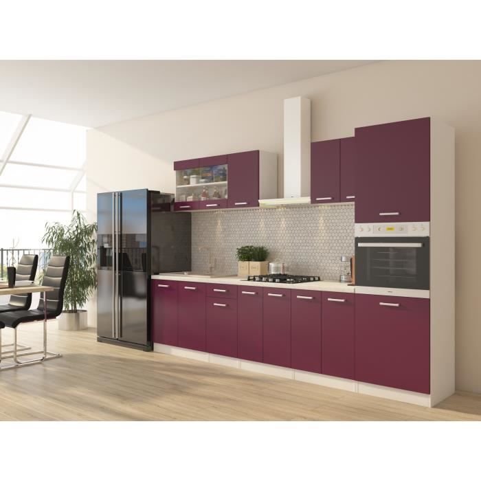 ULTRA Cuisine complète avec colonne four et plan de travail inclus L 300 cm - Aubergine mat