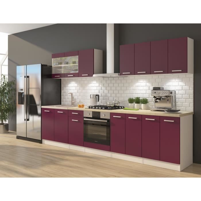 ULTRA Cuisine complète avec meuble four et plan de travail inclus L 300 cm - Aubergine mat