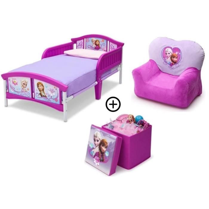 LA REINE DES NEIGES - Lit et Fauteuil + pouf de rangement - Violet et Rose - Fille - A partir de 3 ans