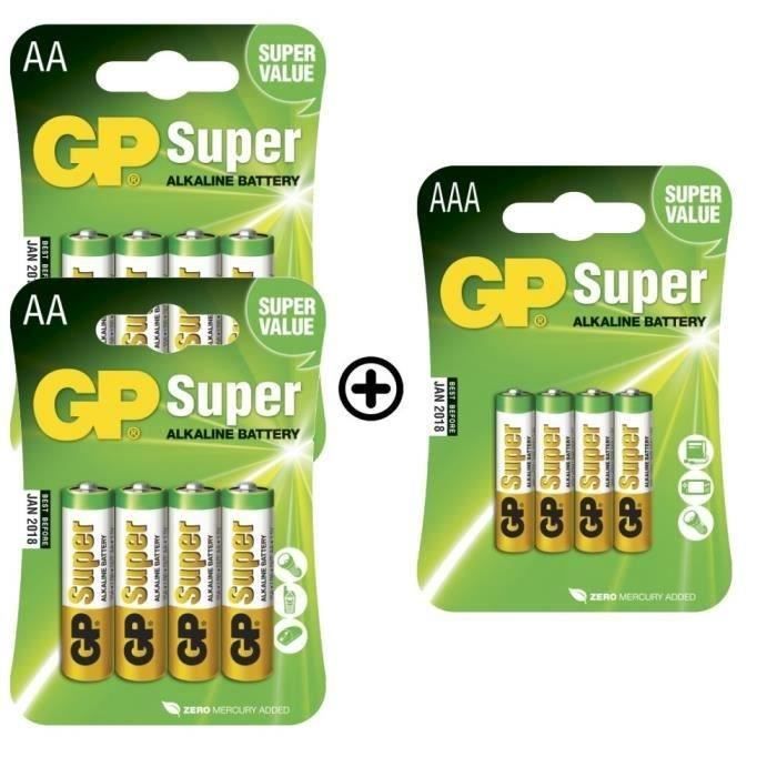 GP Batteries - Lot de 8 Piles AA LR06 et 4 Piles AAA LR03