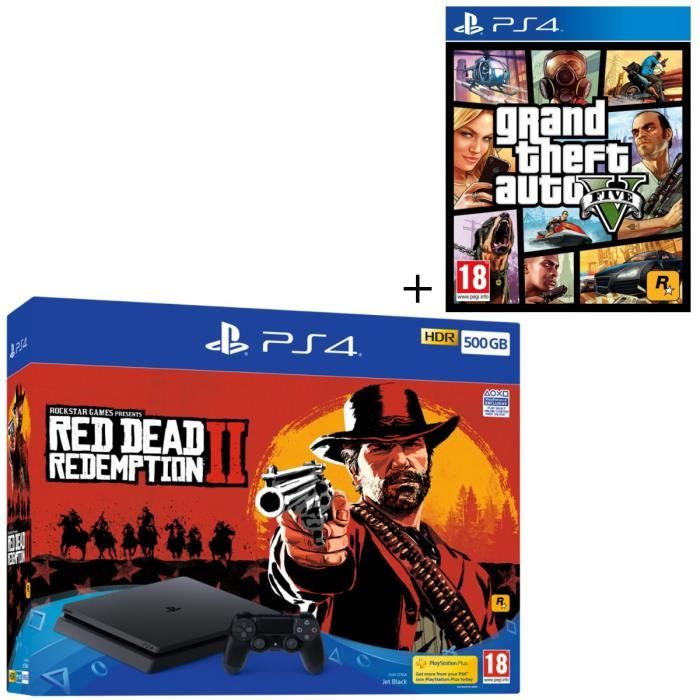 Pack PS4 500 Go + 2 Jeux PS4 : Red Dead Redemption 2 + GTA V