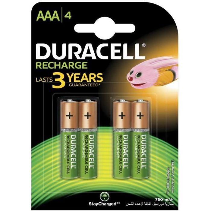 Duracell Recharge Plus Piles Rechargeables type AAA 750 Mah, Lot de 4