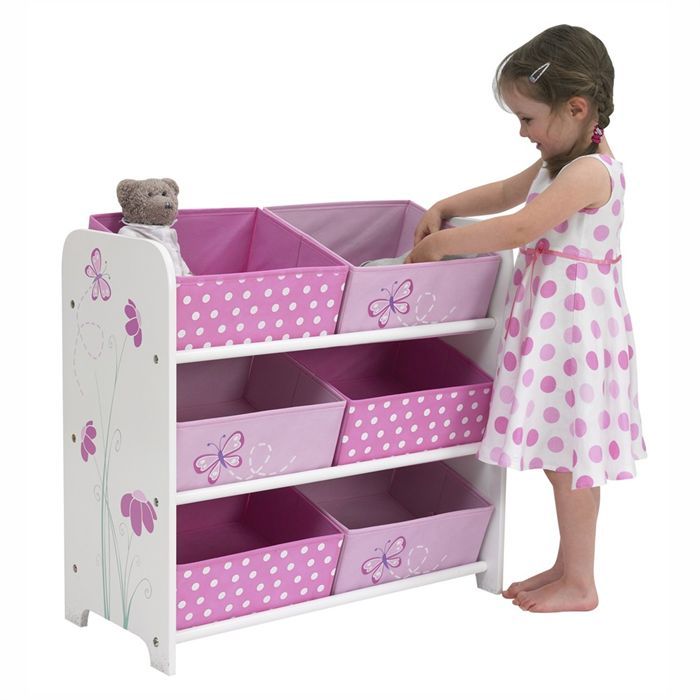 FLEURS ET PAPILLONS Meuble de rangement pour chambre d'enfant avec 6 bacs