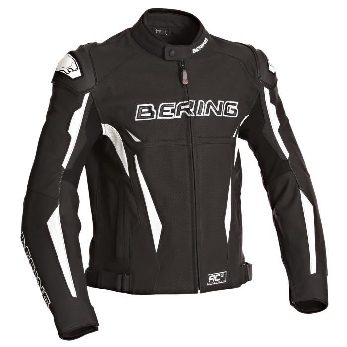 BERING Kingston Evo R Blouson Moto Cuir Noir et Blanc
