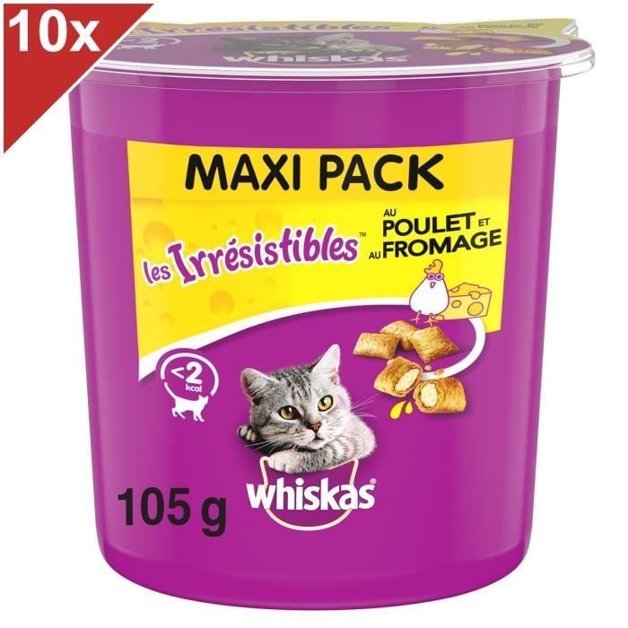 WHISKAS Les Irrésistibles Friandises - Aux poulet et fromage - Pour chat - 105 g (x10)