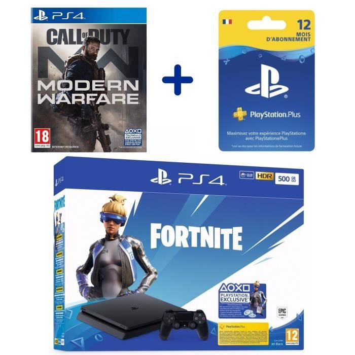 PS4 Slim 500 Go + Call Of Duty Modern Warfare + Abonnement 12 Mois PS Plus + Voucher Fortnite