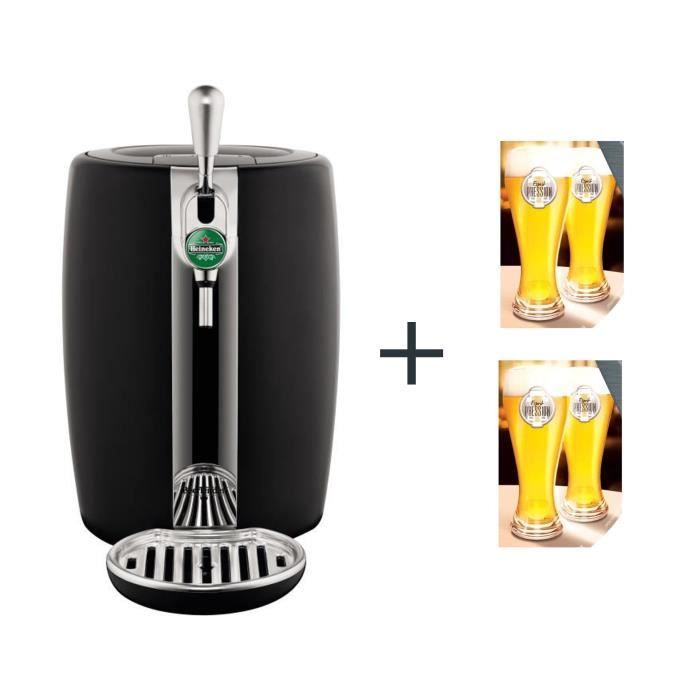 SEB - Beertender noir et métal-machine à bière - VB310E10 + 2 lot de 2 Verres à Bière ESPRIT PRESSION