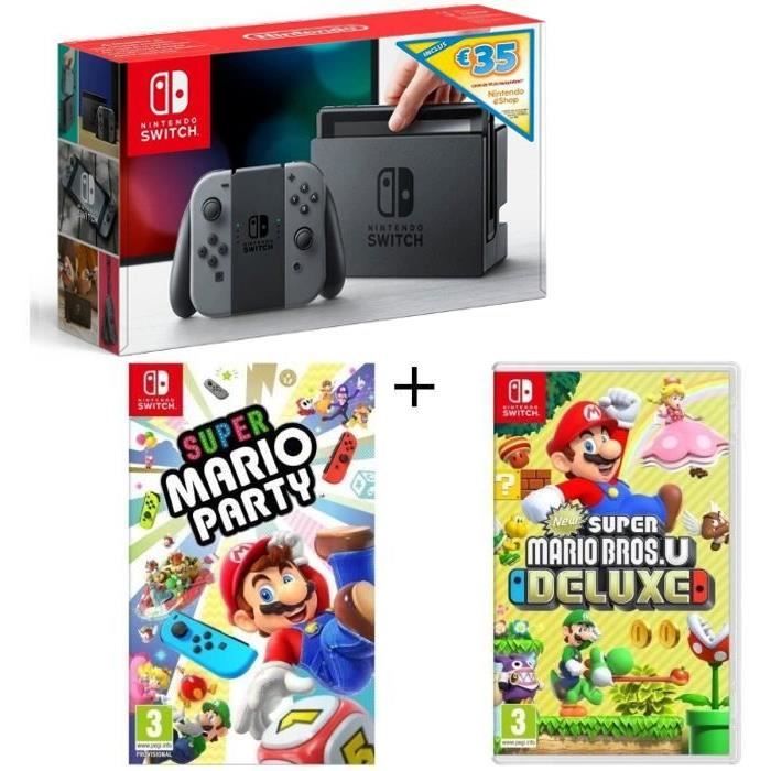 Pack Nintendo Switch Grise Edition Limitée + New Super Mario Bros U Deluxe + Super Mario Party + code téléchargement 35€ Nintendo