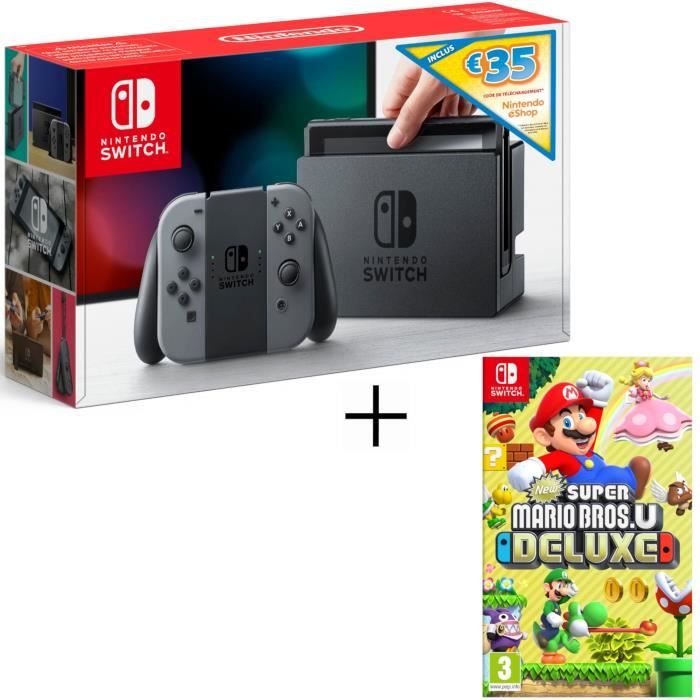 Pack Nintendo Switch Grise + code téléchargement 35€ Nintendo eShop + New Super Mario Bros U Deluxe