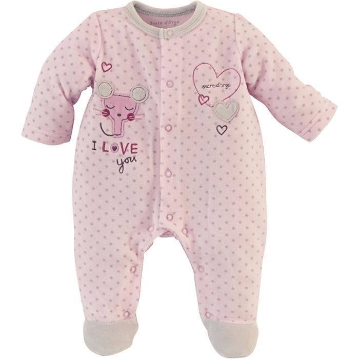 Pyjama bébé Fille SUCRE D'ORGE - Velours Rose I love you