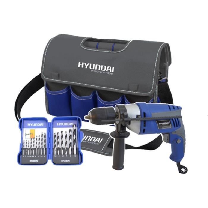 HYUNDAI Perceuse à percussion 600 W avec sac à outil et coffret 15 accessoires