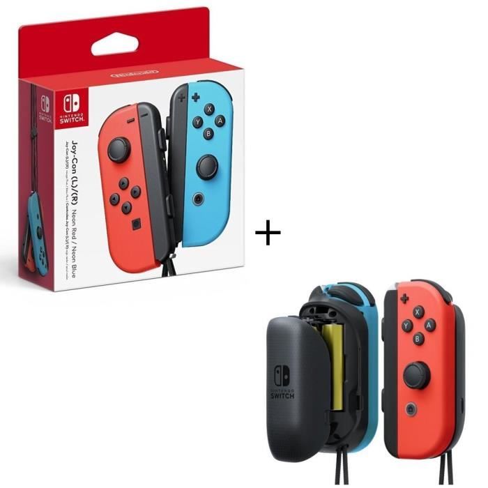 Manettes Joy-Con Bleu Néon / Rouge Néon pour Console Switch + Paire de batteries à piles AA