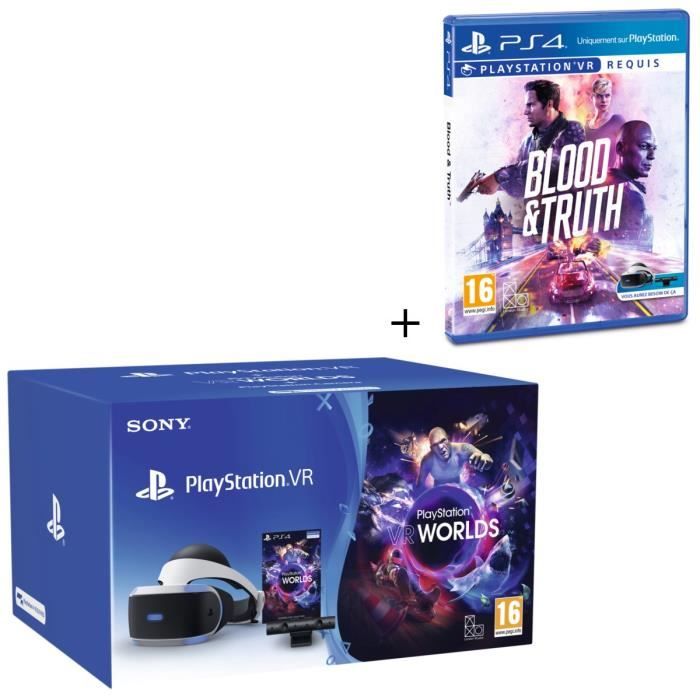 Pack Playstation VR V2 + Caméra V2 + 2 Jeux : Blood and Truth + VR Worlds à télécharger