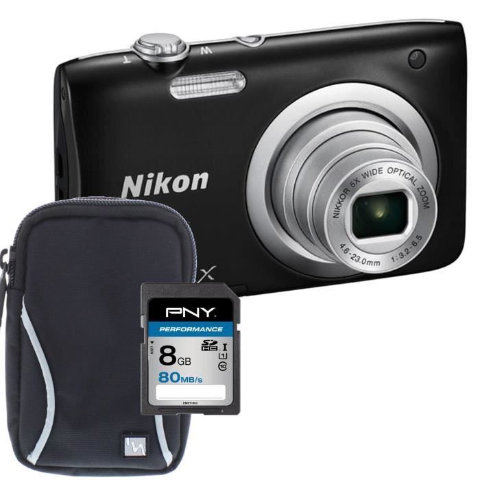 NIKON COOLPIX A100 Appareil photo numérique Compact - 20,1 mégapixels - Zoom NIKKOR - Noir + Carte 8Go + Etui