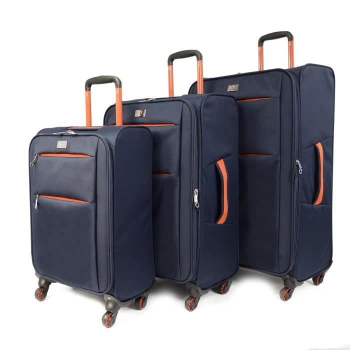 KINSTON Set de 3 Valises Souple 4 Roues 57-68-78cm Bleu