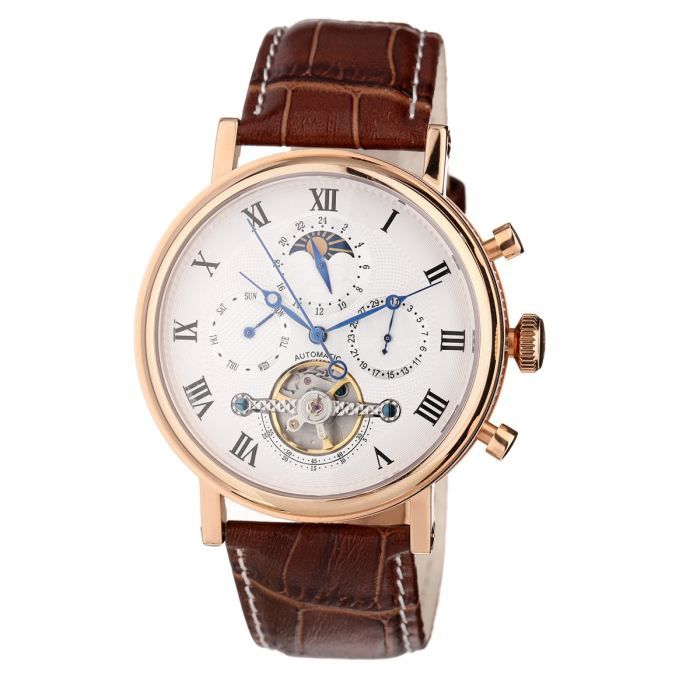 LOUIS COTTIER Montre Automatique Tradition Bracelet Cuir Homme Marron/Blanc