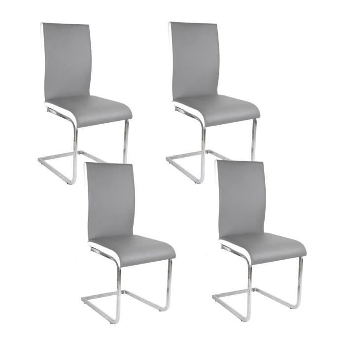 LEA Lot de 4 Chaises de salle à manger blanches grises