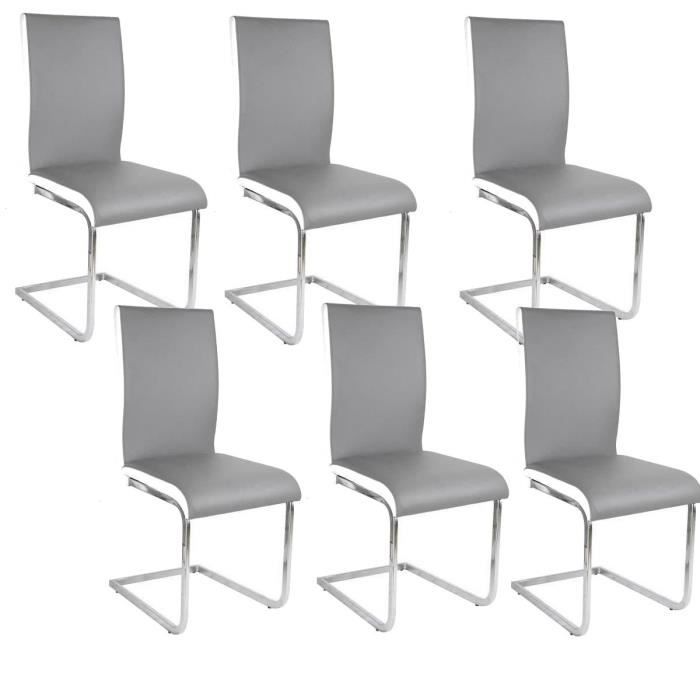 LEA Lot de 6 Chaises de salle à manger blanches grises