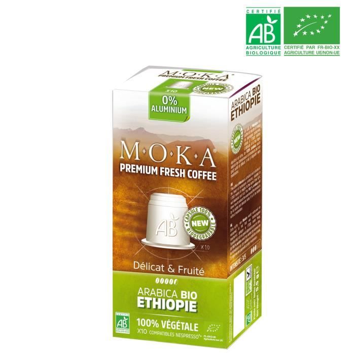MOKA 10 capsules de café Arabica Ethiopie - Bio - Compatibles avec le système Nespresso®*