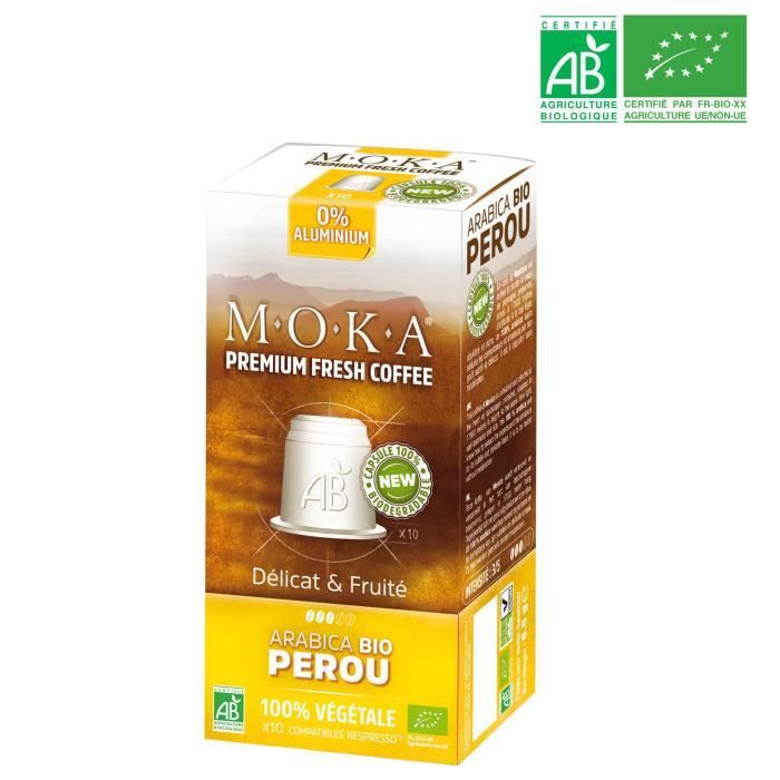 MOKA 10 capsules de café Arabica Pérou - Bio - Compatibles avec le système Nespresso®*