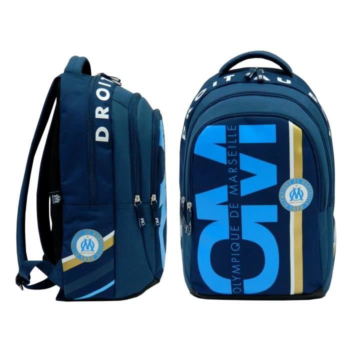 OLYMPIQUE DE MARSEILLE Sac à Dos - 2 Compartiments - Primaire / Collège - 45 cm - Bleu - Enfant Garçon