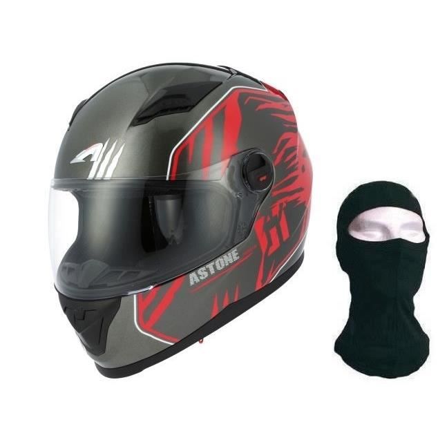 ASTONE Casque Intégral GT2 Prédator + cagoule - Noir et rouge